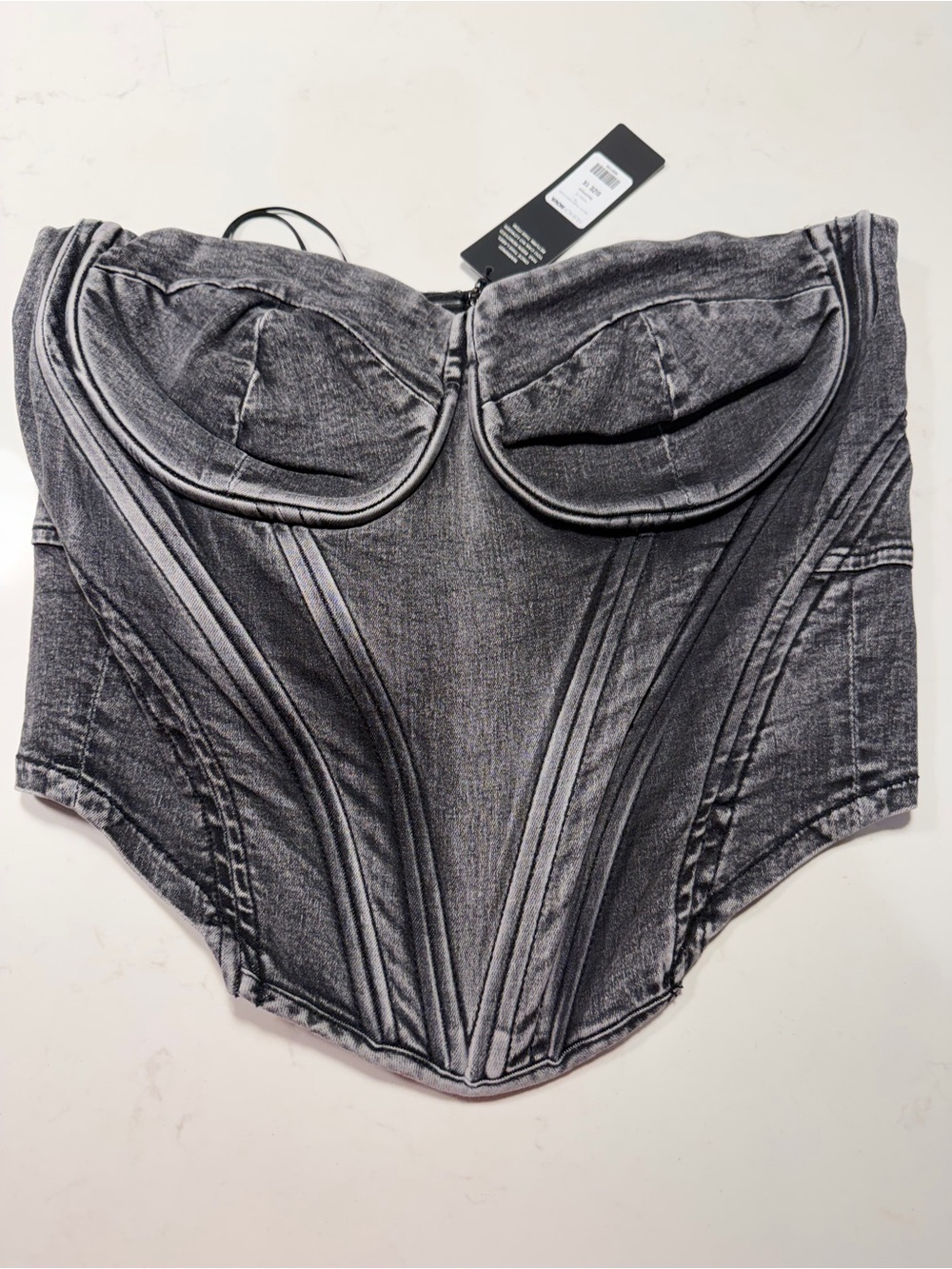 New Strapless Washed-Black Denim Corset Top